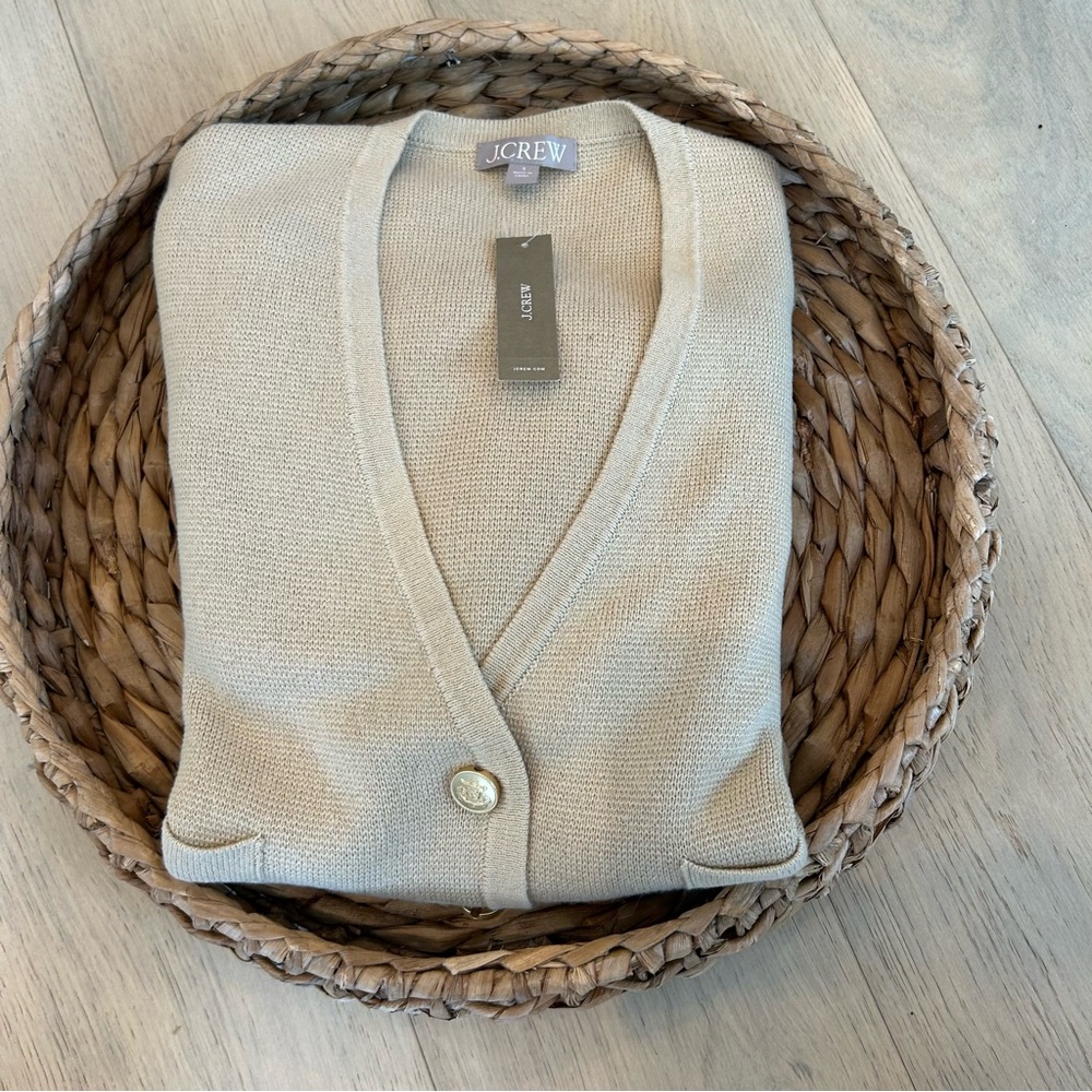 J.Crew Long V-Neck Sweater Blazer Light Khaki Size SMALL - Picture 3 of 6